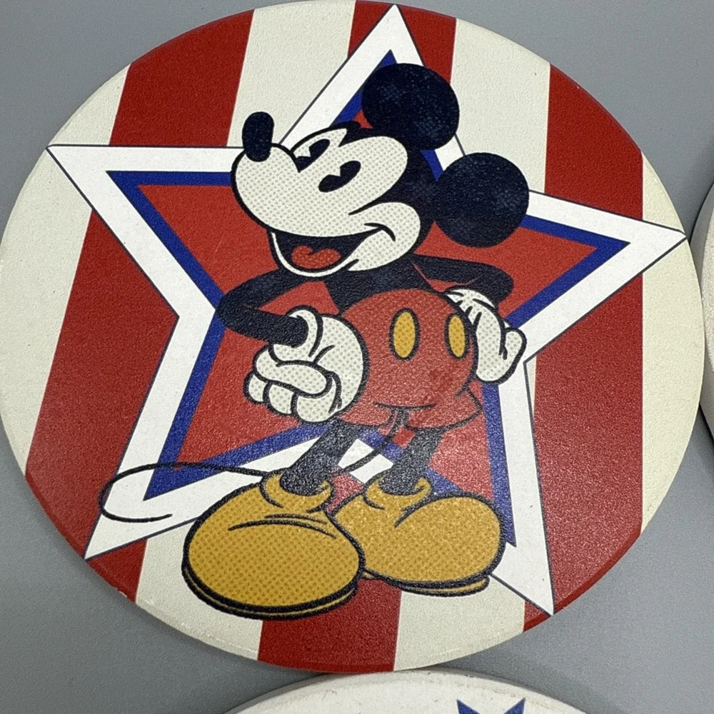 Disney‎ Mickey & Minnie Mouse Stars & Stripes Patriotic Ceramic Coasters 4 pack